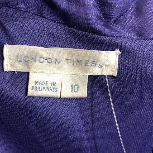 London Times Sheath Dress Size 10 Ruffle Trim Tiered Purple V Neck - Picture 7 of 8